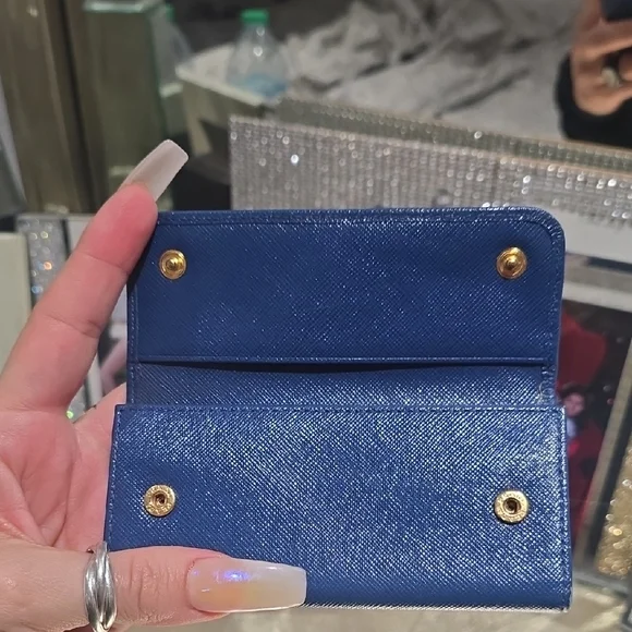 Prada Dark Blue Card And Key Holder Rare Size EUC AUTHENTIC